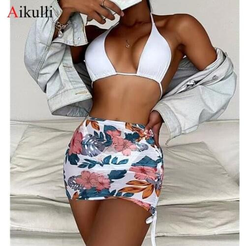 Swimsuits Women Three Pieces With Skirt Bikini Sets Sexy Halte Triangle Bikinis Swimwear 2021 Summer New Beachwear Bathing Suits