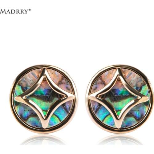 Blucome Simple Round Button Shape Shell Stud Earrings Ouro color Lady Ear Accessories Bijoux orecchini aretes boucle d'oreille