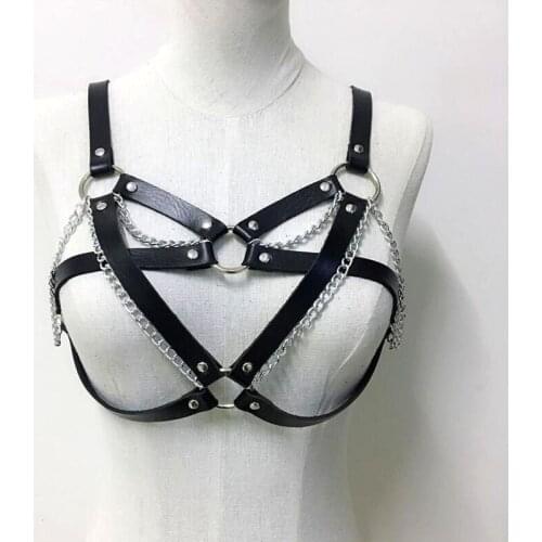 Punk Gothic Harness Body Cage Rave Bra Belts For Women Sexy Leather Body Harness Women Adjustable Chain Belt Garter Suspenders