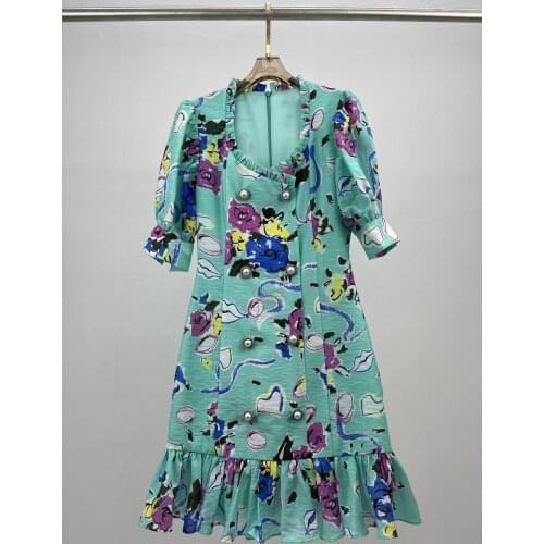 High 2021SS Summer Quality Women Flower Prints Short Sleeve Fashion Dress For Ladies Ddxgz2 6.06