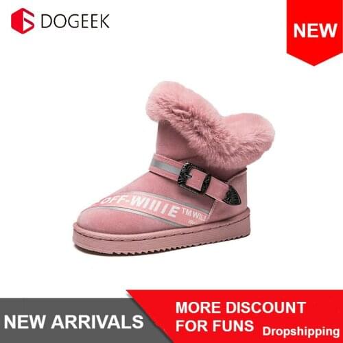 DOGEEK Winter Childrens Snow Boots Girls Plus Velvet Thick Warm Cotton Boots Warm Outdoor Non-slip Waterproof Winter Boots Flat