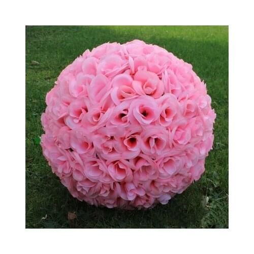 10pcs/lot Hot Pink Artificial Silk Rose Flower Ball Hanging Kissing Ball For Wedding Decoration Supplies 13.5 CM to 60CM Availab