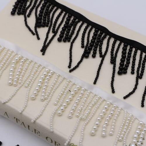 10Yards Black Pearl Beaded Tassel Lace Fringe Trimming Wedding Dress Shoes Ornaments Decoration Hanging Bead Curtain Accessories