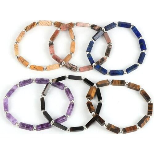 12 Styles Rectangle Natural Gem Stone Beads Elastic Bracelet Men Women Fashion BOHO Jewelry Couple Bracelets