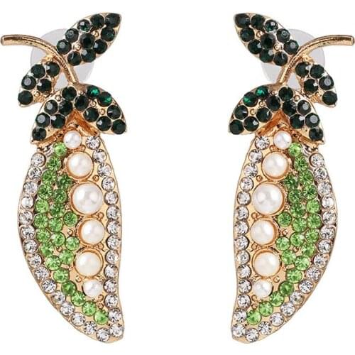 2019 Fashion Rhinestone Pearl Stud Earring Pea Leaf Design Earings For Women Jewelry New Brand Girl Ear Jewelry