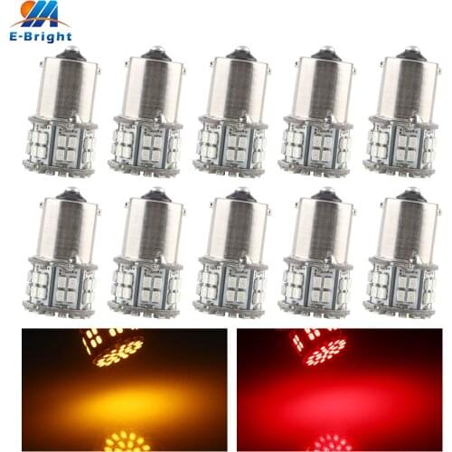 10pcs 24V Red Amber P21W 1156 BA15S 1157 1206 50 SMD Led Bulb Vehicles Backup Tail Light Turn Signal Parking Light Indicator