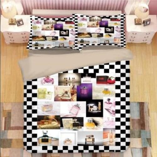 3pcs/4pcs sanding brand lady perfume bedding set twin/full/queen size black&white plaid плед home textile free shipping via UPS