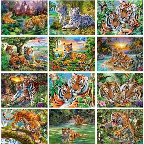5D DIY Diamond Painting Cross Stitch Tiger Full Square Diamond Embroidery Sale Animal Wall Art