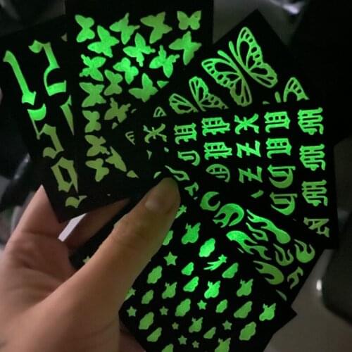 6 Sheets/lot Big Butterfly /English Letter Glow in Dark Luminous Transfer Nail Art Decoration DIY Decals 3D Nail Sticker ,HG4554