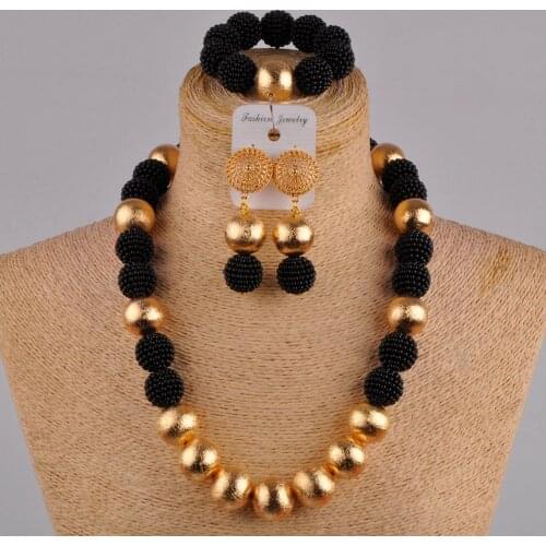 African beads black jewelry set 24 inches simulated pearl necklace nigerian wedding jewelry sets for women FZZ41