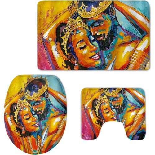African Black Lover Couple Art 3pcs/set Soft Comfort Bathroom Mat Anti-Skid Absorbent Toilet Seat Cover Set Bath Accessories New