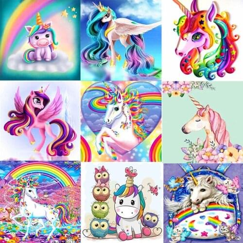 5D DIY Full Round Diamond Unicorn Diamond Painting Cartoon Magic Unicorn Rhinestone Cross Stitch Home Decoration Kids Gift