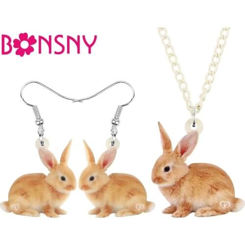 Bonsny Acrylic Easter Hare Bunny Rabbit Jewelry Sets Sweet Animal Necklace Earrings For Women Teens Girls Festival Gifts Charms