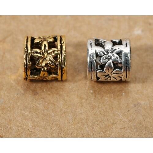 50pcs/lot Hole Size 4mm Antique Gold/Silver Color Charm Beads for Jewelry Metal Big Hole Beads fit Bracelet Necklace Jewelry