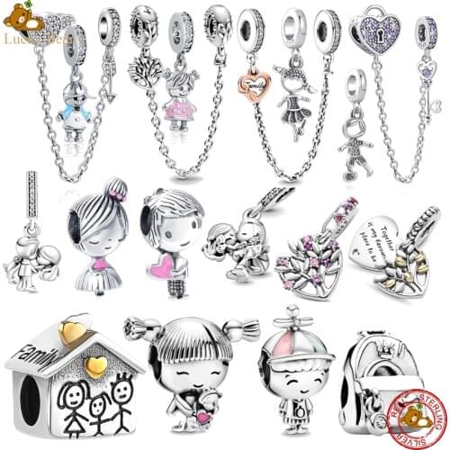 100% Sterling Silver Boy & Girl Family Tree Couple Beads Fit Original Pandora Charms silver 925 Bracelet DIY Women Jewelry Gift