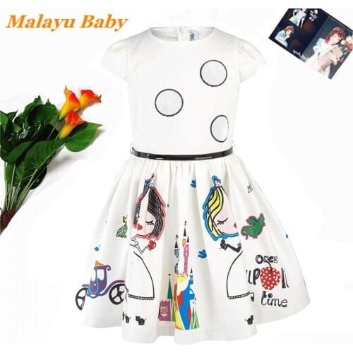 Malayu Baby Girl Dress 2021 Summer New Cotton Cartoon Print Cute Kids Princess Dress 2-6 Year Childrens Clothing For Girls
