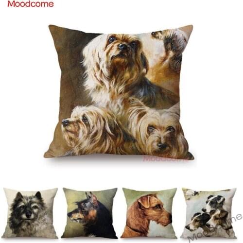 Doberman Labrador Viszla Dog Oil Painting Art Home Decorative Sofa Pillow Cover Children Kids Puppy Dogs Art Linen Cushion Cover