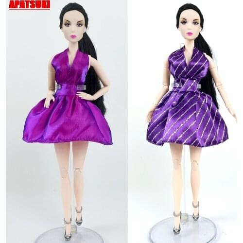 Purple V-Neck Party Clothes Sleeveless Clothing for Barbie Outfits One-Piece Evening Party Dresses for Barbie Doll House DIY Toy