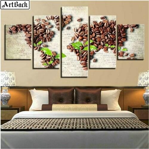 Five spell diamond painting coffee beans landscape 5d full square drill resin mosaic crafts home decoration stickers