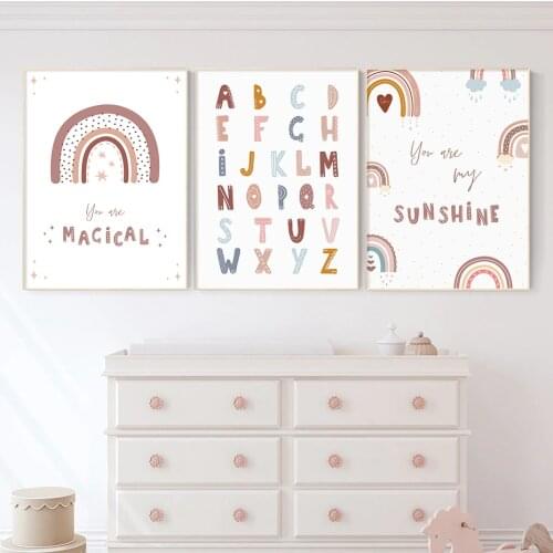 You Are My Sunshine Rainbow Alphabet Nursery Wall Art Canvas Print Paintings Pictures Poster for Child Room Home Decoration