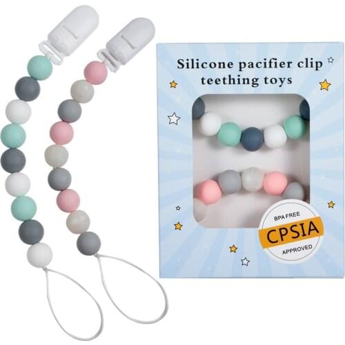 2PC Baby Pacifier Clip Chain Silicone Baby Dummy Handmade Pacifier clip Safe Teething Chain Teether Pacifier chains Holder Chain