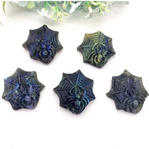 Beautiful 1PC Natural Blue Labradorite Spider Hand Carved Crystal Animals Healing Stones Decor Gifts Natural Stones and crystals