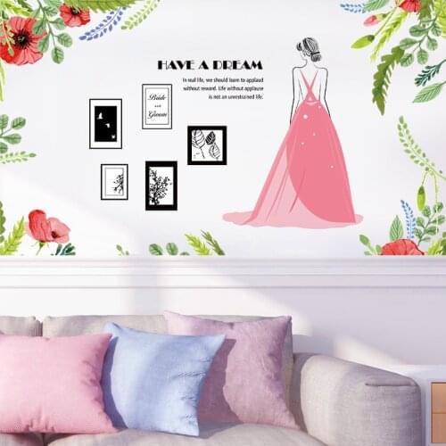 Beautiful Landscape Girl Wall Stickers Colorful Flower Home Decor for Bedroom Living Room Sofa Bed Decoration Art Stikers Muraux