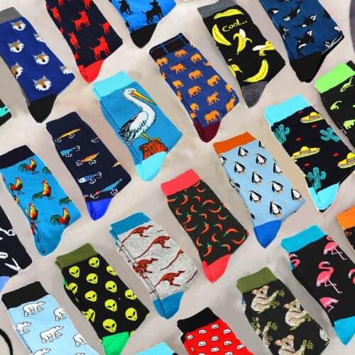 Creative High Quality Fashion Harajuku Happy Socks Men animal Fruit Skateboard Breathable Funny Socks Calcetines Hombre