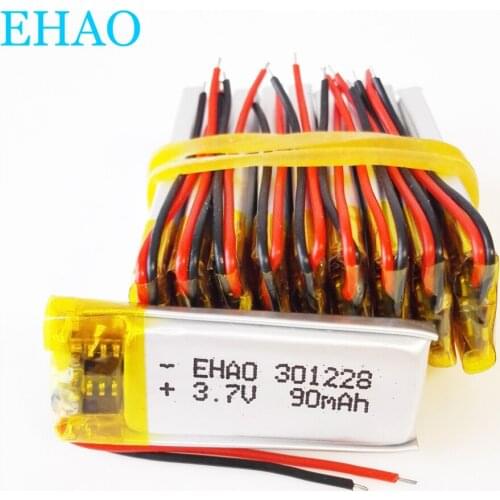 Wholesale 10 pcs 301228 3.7v 90mAh Lithium Polymer LiPo Rechargeable Battery For Mp3 GPS bluetooth Headphone Headset smart watch