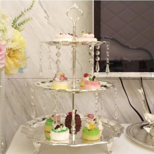 European - style metal crystal cake frame three - tier dessert Taiwan Decoration Dessert fruit tray home decoration