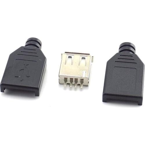 Mini Socket Connector With Cover Solder Type DIY Connector 3 in 1 Type A Female 2.0 USB 4 Pin Plug Black Plastic