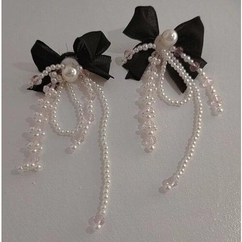 Fashion Simulated Pearl Long Tassel Drop Earring For Women Elegant Bowknot Transparent Crystal Bead Flower Petal Wedding Jewelry