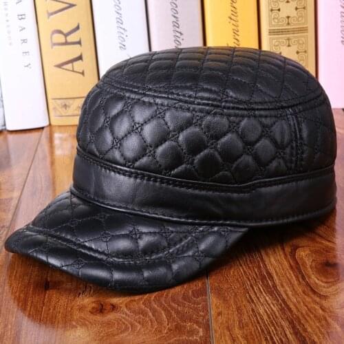 Genuine Leather Leather 100% hat man embroidered sheepskin earmuffs cap in the fall and winter leisure flat caps, male