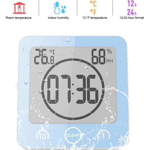 LCD Screen Waterproof Digital Bathroom Wall Clock Temperature Humidity Countdown Time Function Wash Shower Hanging Clocks Timer