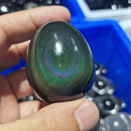 1PC High Quality Natural Rainbow Hand Carved Obsidian Egg Mineral Reiki Healing Gemstone