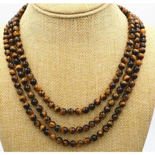 New natural 3 rows 6mm Tiger Eye beads Necklace 17-19 " Tiger Eye Clasp