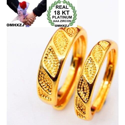 OMHXZJ Wholesale European Fashion Woman Man Party Wedding Gift Lovers Gold 18KT Yellow Gold Resizable Ring RR772
