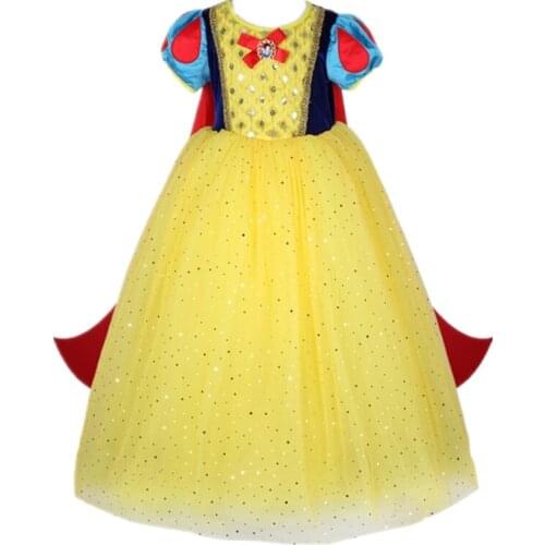 Girls Snow White Dress Mesh Ball Gown Short Sleeve Layered Halloween Kids Party Cosplay Costume Girls Dress