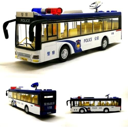 High simitation Police Bus 19Cm Alloy Public Traffic Policeman Toys For Kits With Light Sound Pull Back Kids Toys Free Shipping