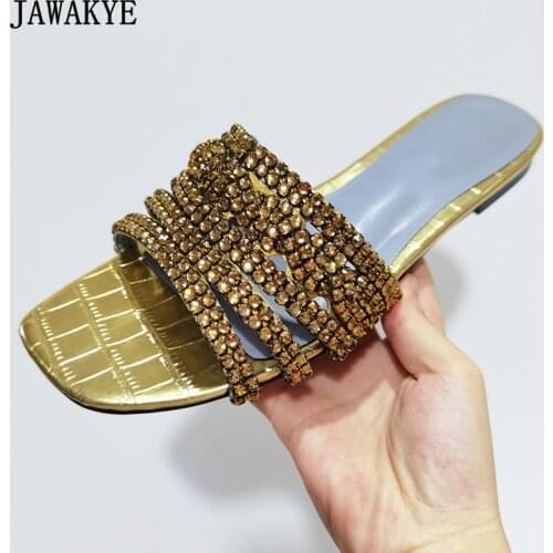 Summer Open Toe Rhinestone Slippers Women Multicolor Cut Outs Beach Shoes 2020 New Genuine Leather Gladiator Sandals Woman