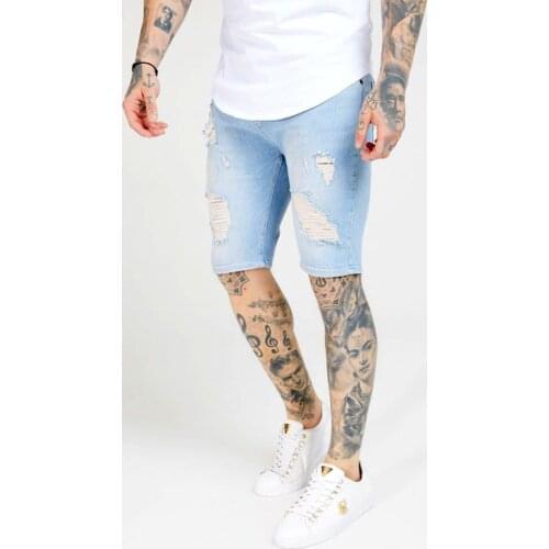 SikSilk Distressed Slim Fit Denim Shorts Ice Blue