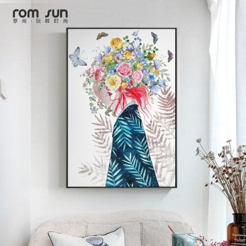 Modern Figure Lady Head Flower Picture Home Decor Nordic Canvas Painting Wall Art Posters and Prints Beauty Decor for Bedroom