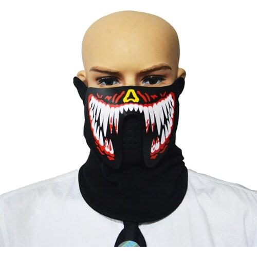 Halloween Luminous Mask LED Glowing Light Up Face Mask Voice Control Cosplay Party Decoration Rave Mask Decoration Kids Gift