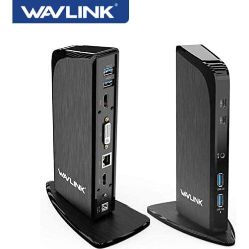 Wavlink Universal USB 3.0 Docking Station Gigabit Ethernet Dual Video Display Fast Charging HDMI DVI VGA Multi-Function docking