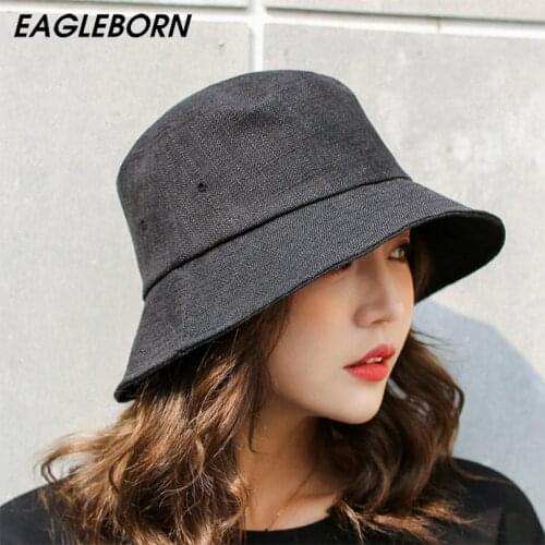 EAGLEBORN 2020 Sunscreen Men Women Bucket Hat Caps Summer Autumn Solid Color Fisherman Panama High Quality Cotton Simple Hats