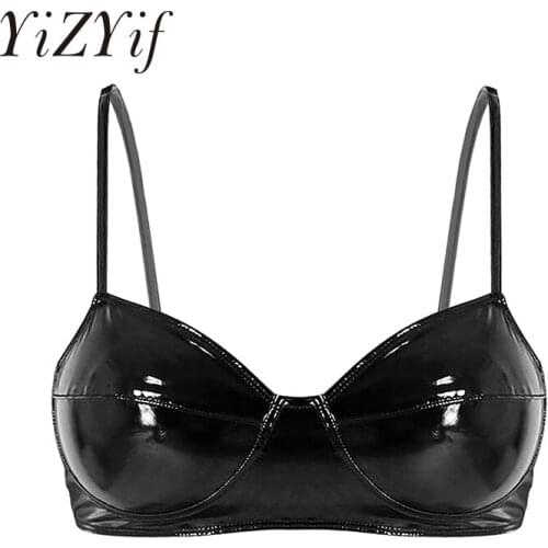 Womens Lingerie Sexy Bras Wetlook Faux Leather Wire-free No Pad Bra Top for Raves Dances Clubwear Women Bra Tops Pole Dance Wear