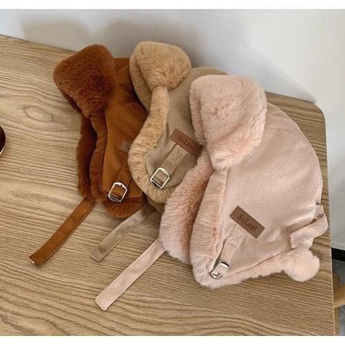 Winter Thick Warm Fluffy Fur Bomber Hat Women Camel Pink Coffee Suede Fabric Ski Masks Aviators Helmet Caps Earmuffs Hats