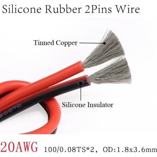 1M 20AWG 2Pins Ultra Soft Silicone Rubber Copper Electric Wire Black Red LED Lighting Lamp DIY Connector Cable Extension Line