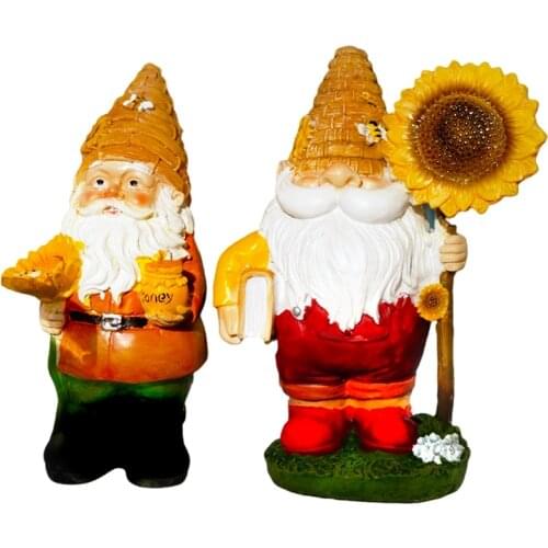 2 Pcs Beehive Garden Gnome Figurine, Polyresin Statue For Lawn Ornaments, Indoor Or Outdoor Decoration Warm Garden Gifts-ABUX