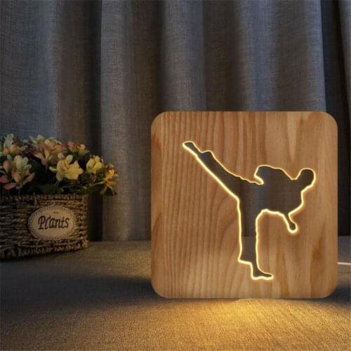 2020 New Led Night Light kung fu Taekwondo modeling Lamp LED Table Lights Lover gift souvenir Wood night light Decoration LED